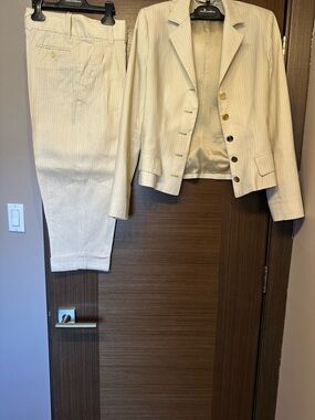Dolce and Gabbana Cream Pinstripe Two-Piece Blazer & Pants Set never worn